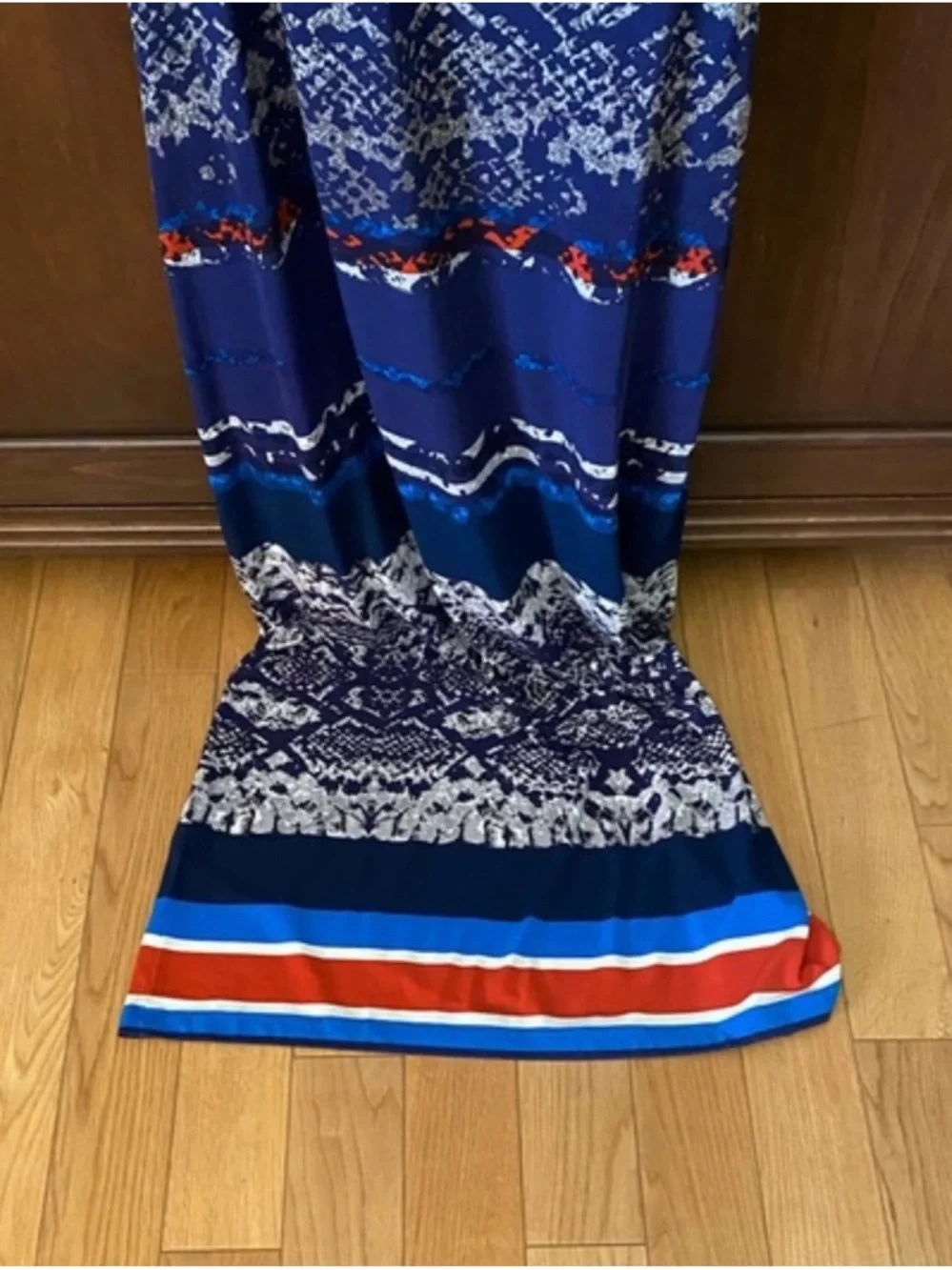 Nine West Blue and White Patterned Sleeveless Maxi Dress with Orange Accent - Picture 5 of 5